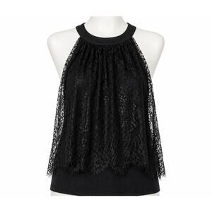 Elie Tahari Black Lace Halter Blouse Sheer Overlay Top - Size S